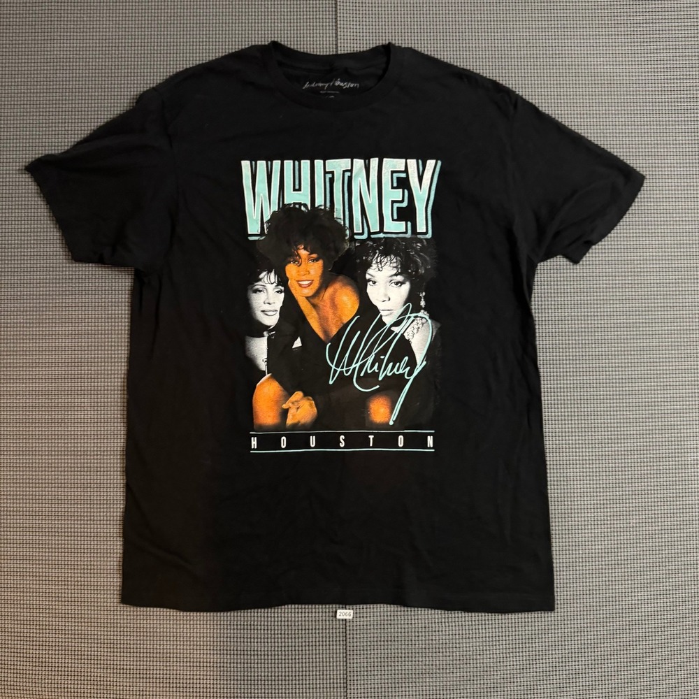 Whitney Houston Graphic T-Shirt Black Short Sleeve Music Merch Mens Large L